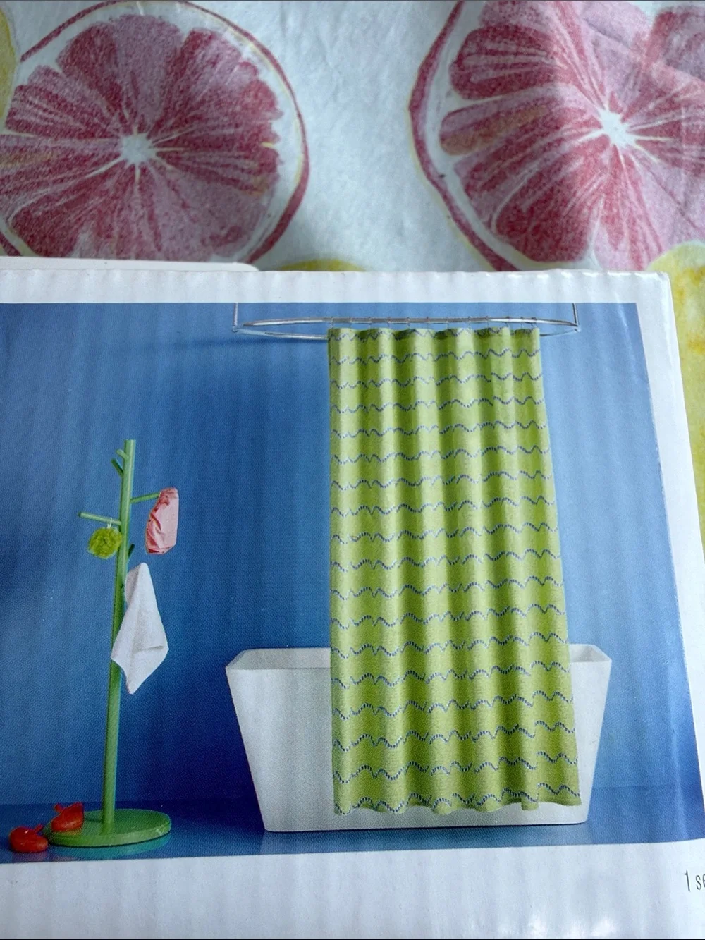 NWT Shower Curtain with Blue Wave & light green textured 72” x 72”
